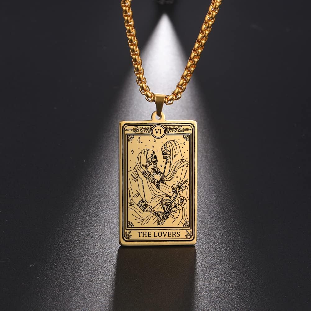 TEAMER Skeleton Tarot Card Necklace Stainless Steel Amulet Marigold Tarot Card Major Arcana Necklaces for Women Men - Image 3