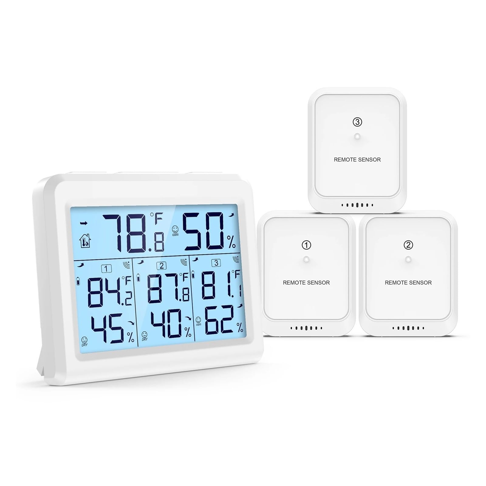 Termómetro Higrómetro Digital For Interiores Y Exteriores, Monitor Inalámbrico De Temperatura Humedad Con 3 Sensores Preciso Y FáCil De Leer