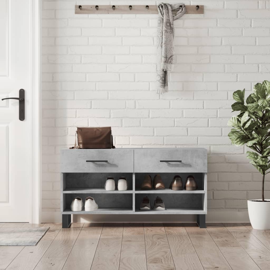 Panca per scarpe in legno composito grigio 2 cassetti 4 ripiani 102x35x55