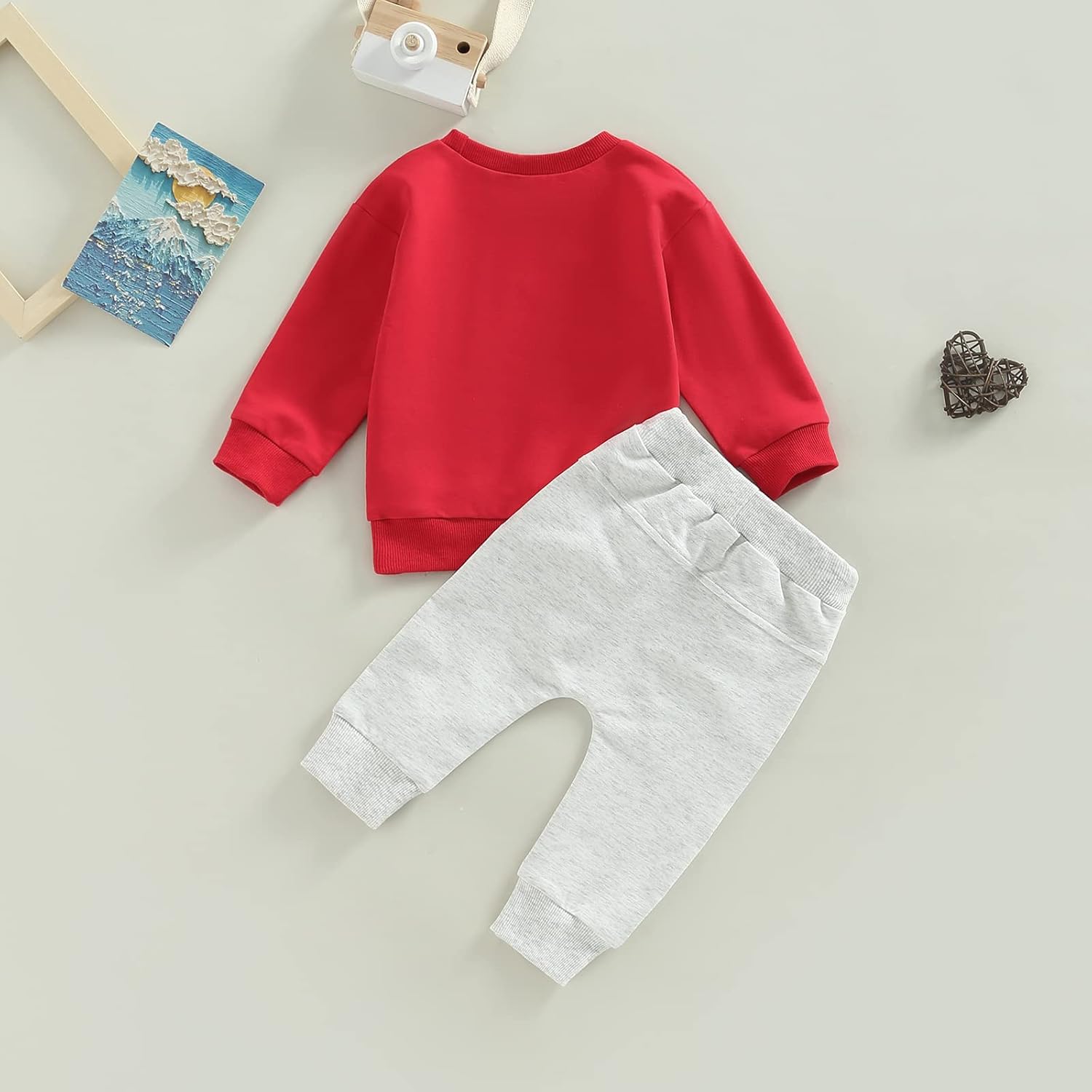 Toddler Baby Boy Valentines Outfits Letter Print Long Sleeve Sweatshirt Sweatpants Set Valentine Clothes Set - Image 3
