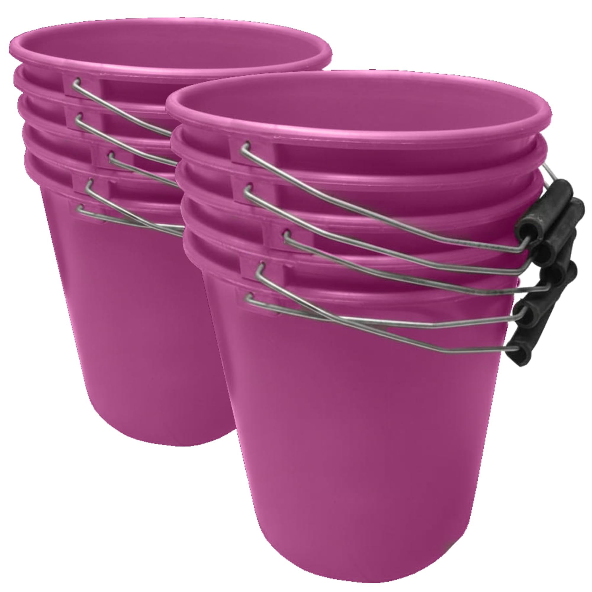 Ketoplastics Pink Plastic Calf Feed Buckets Heavy Duty With Metal Handle - 1 Gallon 5L Bucket 10 Pack