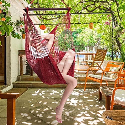Caribbean Hammock Chair With Footrest - 40 Inch - Soft-Spun Polyester - (Red) #TOP5