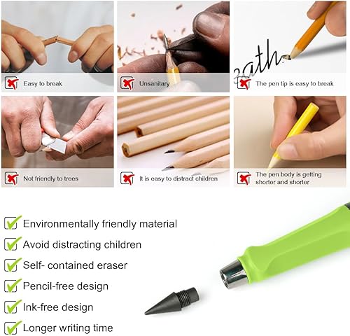 Miniatura 3 de Ainiv Lápiz sin tinta para siempre, 6 juegos de lápiz infinito, lápiz eterno con borrador, lápiz infinito reutilizable con 6 puntas reemplazables,