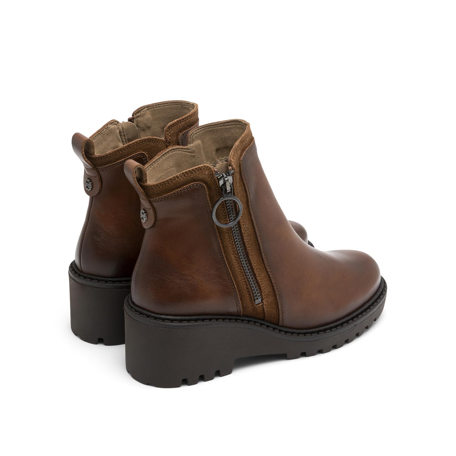 Porronet Botines De Piel Con Cuña Y Cremallera Moka Elsa