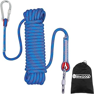 NewDoar 12KN/14KN/18KN Static Climbing Rope 8mm/10mm Accessory Cord Equipment 33FT(10M) 66FT(20M) 98FT(30M) 165FT(50M) Escape Rope with 2 Carabiners for Ice Climbing Fire Rescue Rope Safety Rope