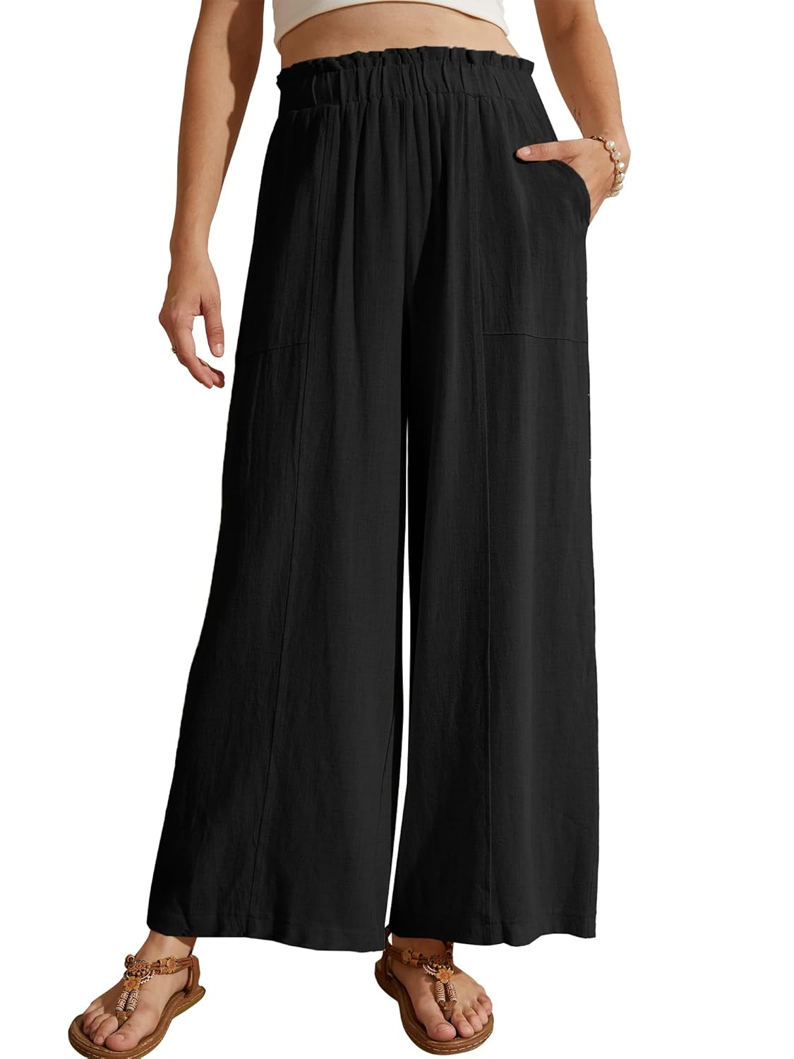 Beautiful Nomad Womens Linen Pants High Waisted Wide Leg Casual Palazzo Pant with Pockets