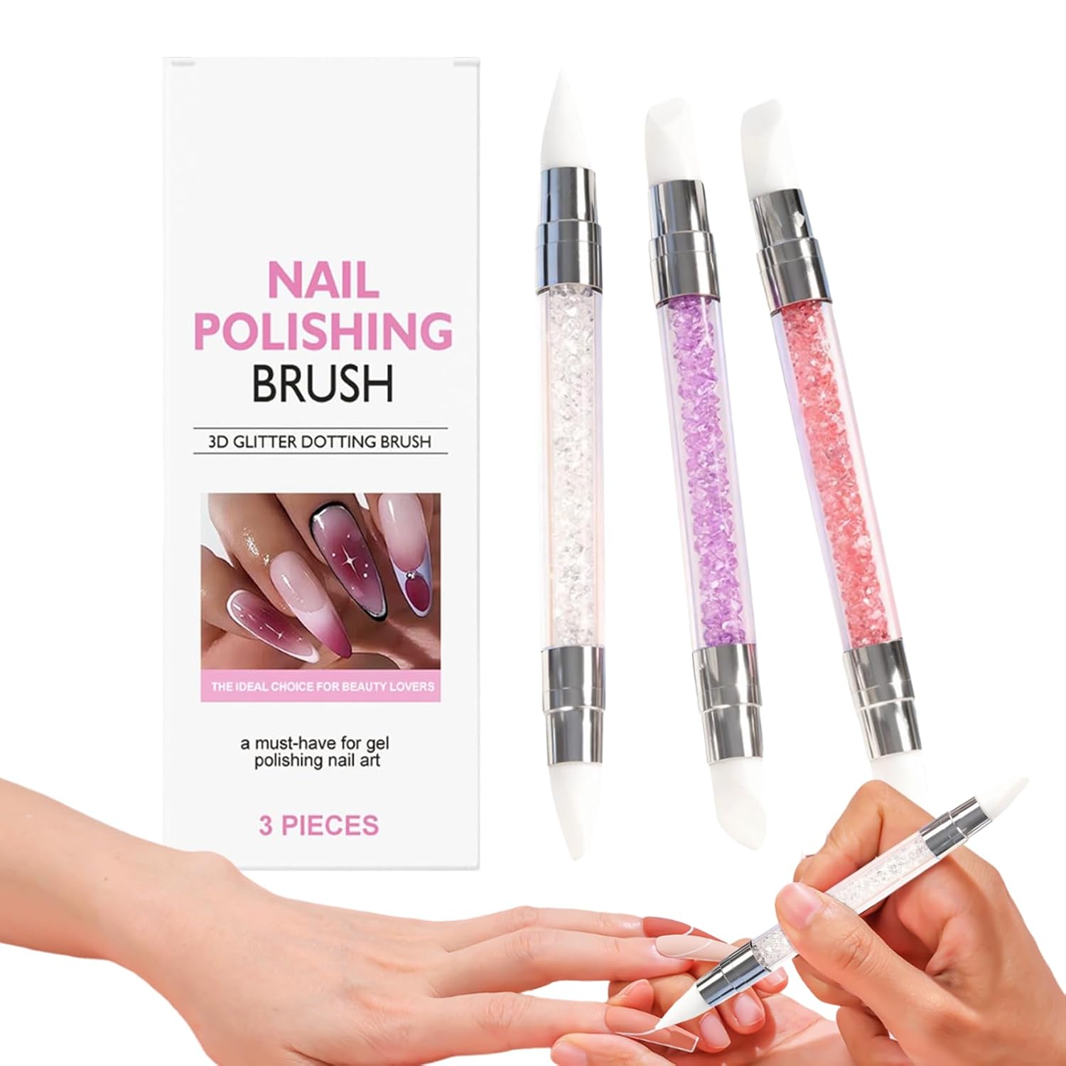 Silicone Nail Tools – Double Tipped Shaping Brushes, 3 Pieces Nail Sculpture Pen with, Manicure Art Accessories Long Tail for Beginners Professional Salon Studio Home Personal Care