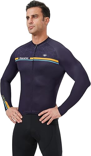 Miniatura 2 de Santic - Camiseta de ciclismo para hombre, manga larga, con cremallera completa, reflectante, con bolsillos