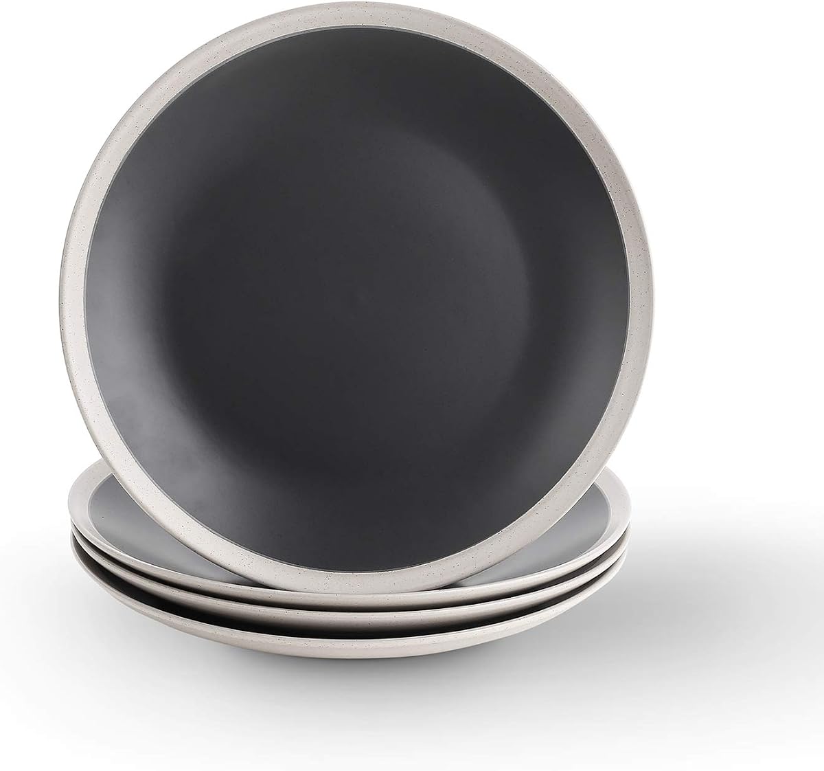 Juego de vajilla Serenity de gres, 4 platos llanos, gris oscuro y crema