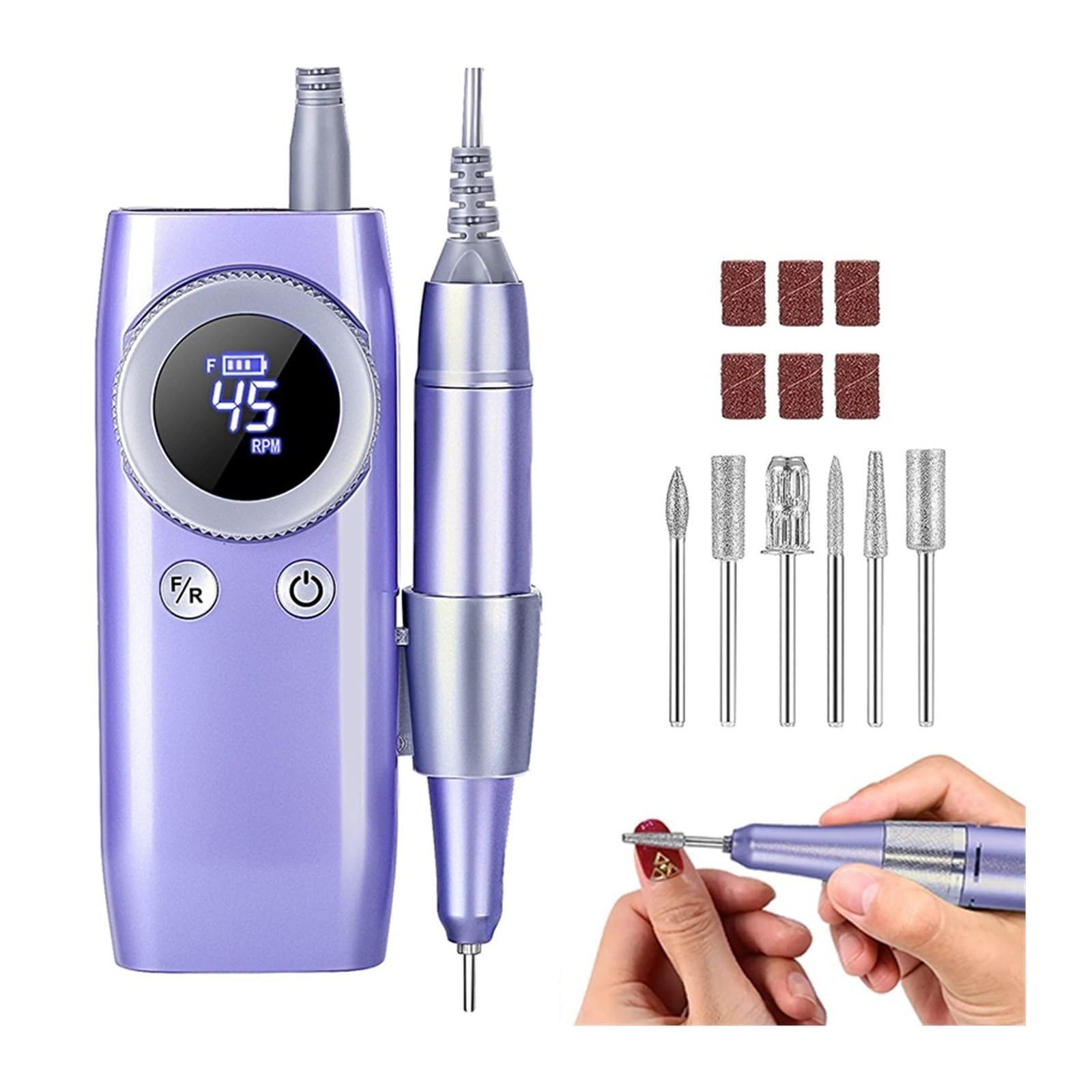 Trapano for Unghie 45000 RPM for Manicure con Display LCD Levigatrice for Unghie Tornio for Unghie Ricaricabile Trapano Elettrico a Batteria for Gel(White)