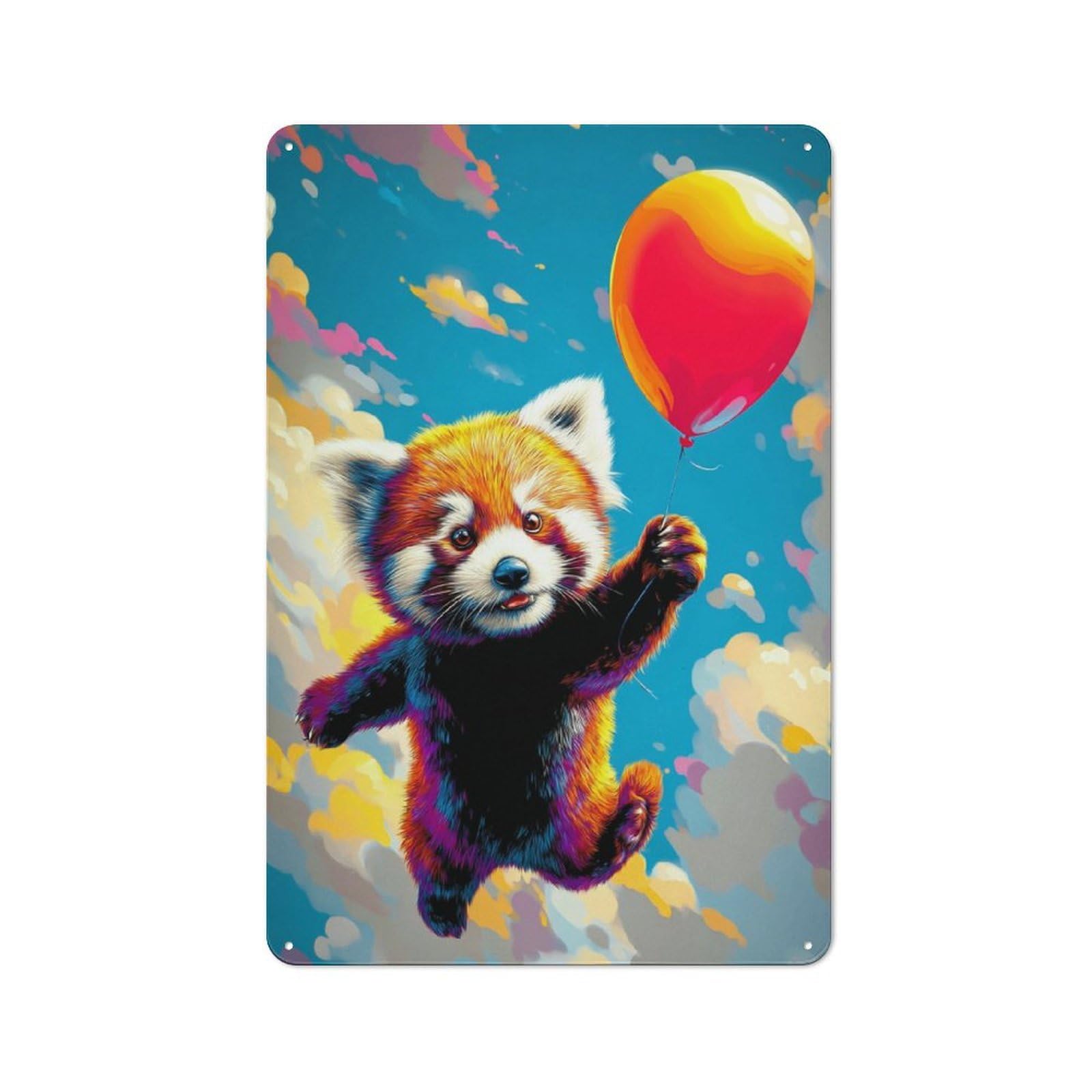 Junmoney Red Panda Balloon Adventure Tin Sign 30X20cm With For Café Or Home Bar, Rustic Decor, For Vintage Wall Decor Fans, For Metal Sign Collectors