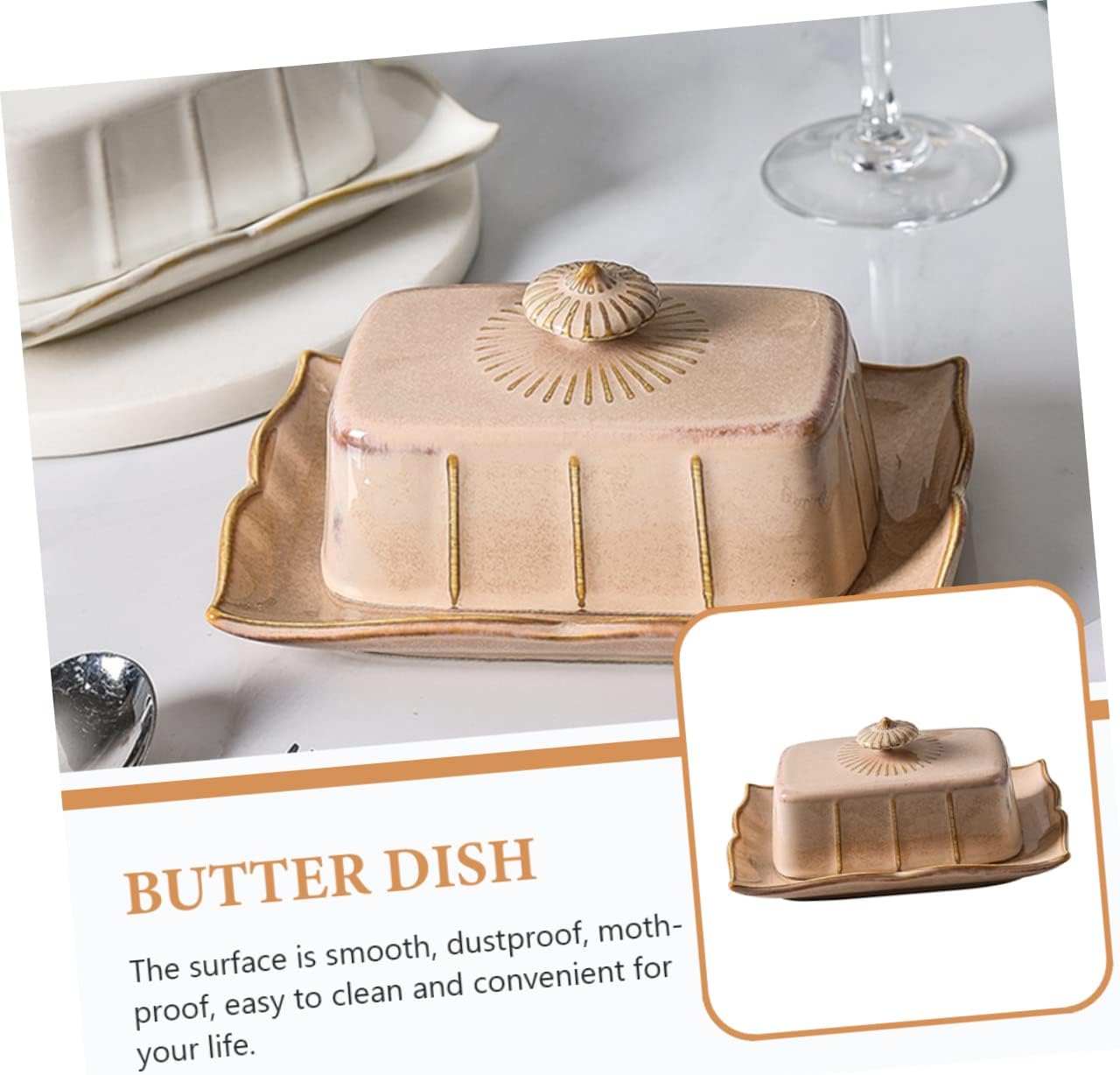 Ceramic Butter Tray with Lid Wear Resistant Butter Serving Plate for Fresh Storage Easy Clean Covered Dish for Desserts Cheese and Snacks