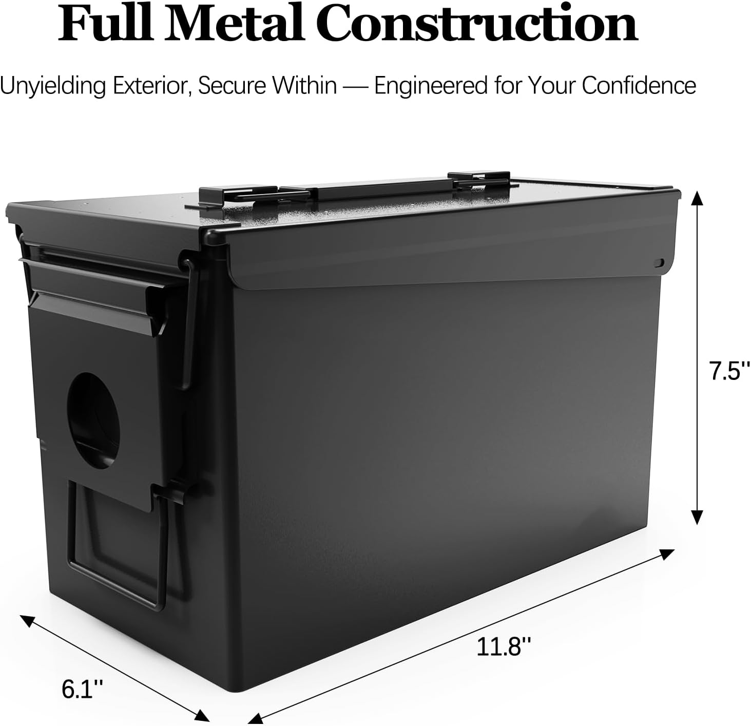 Cal Ammo Can - Heavy Duty Metal Ammo Box for 9mm, Shotgun, Rifle & Nerf - Waterproof, Rust-Proof Military Case - Hunting & Range Storage (Black)