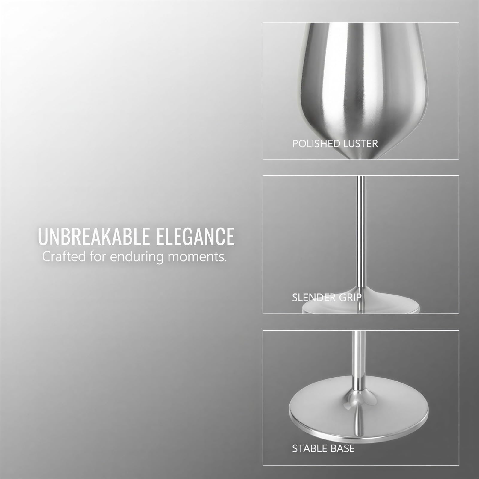 2 Stk. Metall-Weingläser, 18 oz / 500 ml, bruchfeste Edelstahlkelche, hohe stilvolle Sekt- und Cocktailgläser mit stabilem Sockel für Outdoor-Partys, Poolbereich, Geschenk für Weinliebhaber