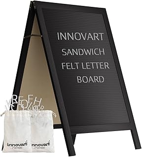 INNOVART A-Frame Sidewalk Sign 36”x20”, Sandwich Felt Letter Board w/Changeable Letters, Double-Sided Felt Letter Board, Free Standing Letter Board Easel for Restaurant, Business, Wedding, Black