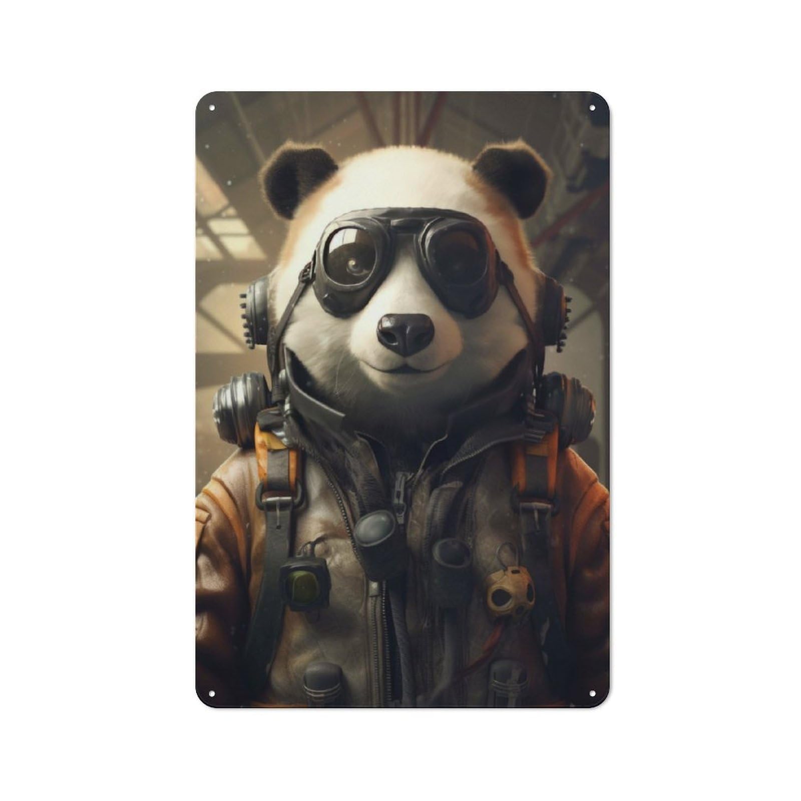 Junmoney Panda As A Pilot Retro Metal Wall Sign 30X20cm For Guest Room Or Hallway, New-Space Wall Decor For Home Decor Collectors