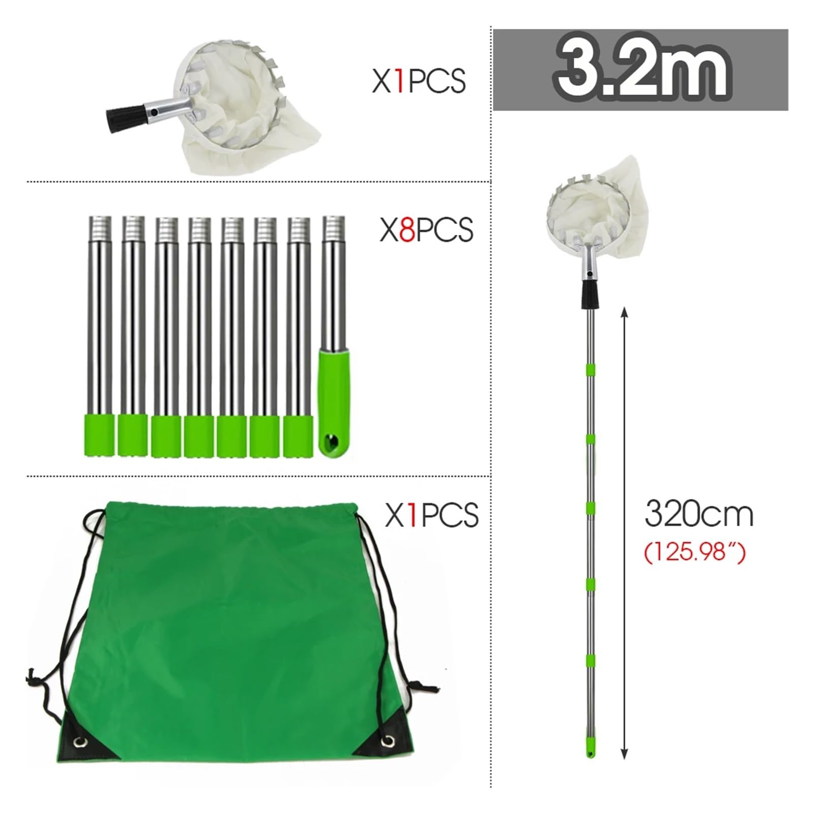 Cueille Fruit Tête de cueillette de Fruits for Panier de Jardin avec Manche télescopique Extensible for cueillir des poires(C-3.2M(10.4FT))