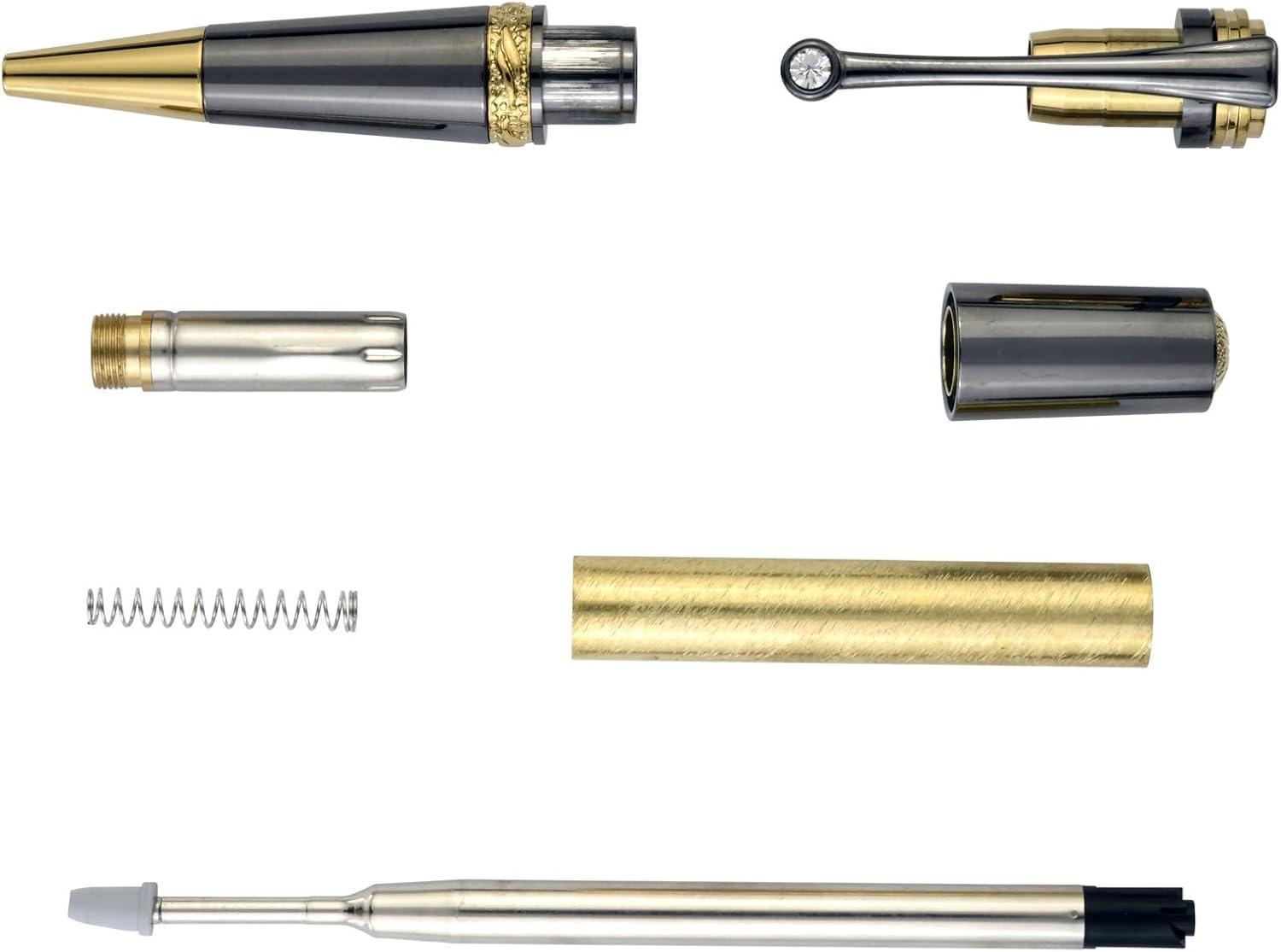 Penn State Industries PKMAJSQ1 Majestic Squire Twist Ballpoint Pen Kit Woodturning Project (5pack in Gold Titanium & Chrome)