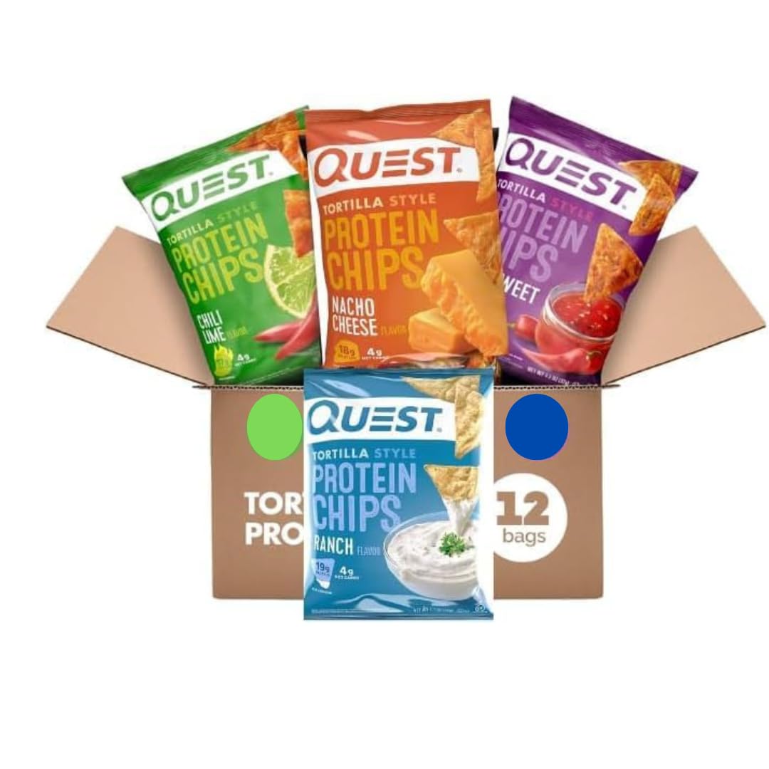 Quest Protein Chips Variety Pack – Nacho Cheese, Ranch, Chili Lime & Spicy Sweet Chili (12 Pack) – High Protein, Low Carb, Keto-Friendly, Gluten Free, Baked Tortilla Chips Snack