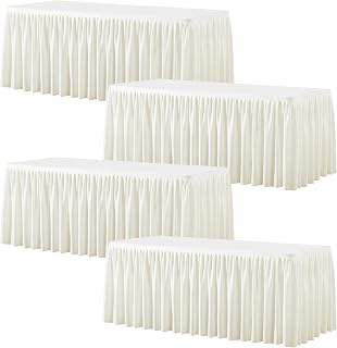 Wish Care 4 Pack Cream Rectangle Table Clothes for 8 Foot Tables, Polyester Fitted Tablecloths 8ft Stretch Table Cover for Wedding, Birthday, Parties, Trade Show, Craft Show