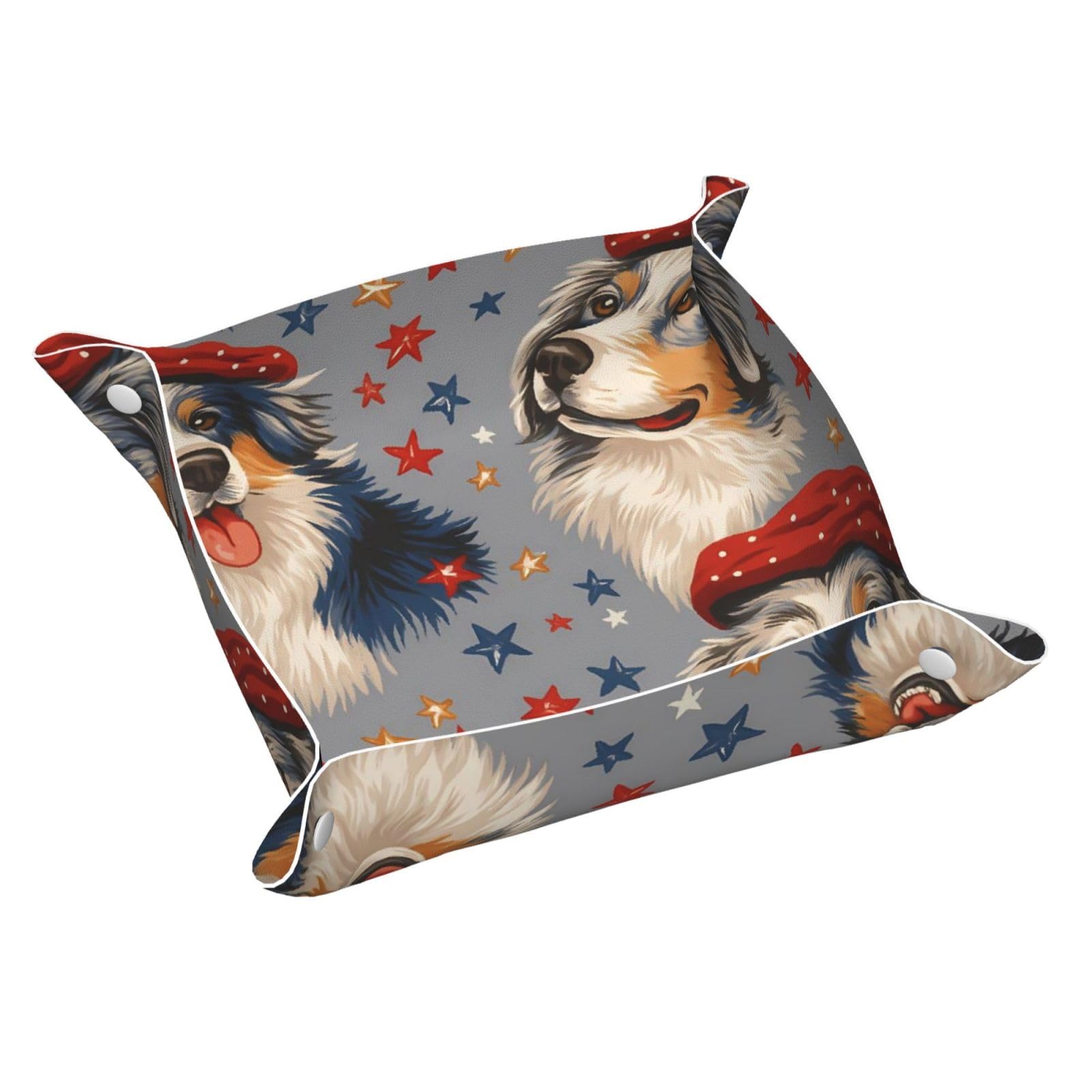 HLBSDM Lovely Australian Shepherd & Stars Tray Men's Leather Valet Parking Portable Entrance Trays Bedside Storage Box