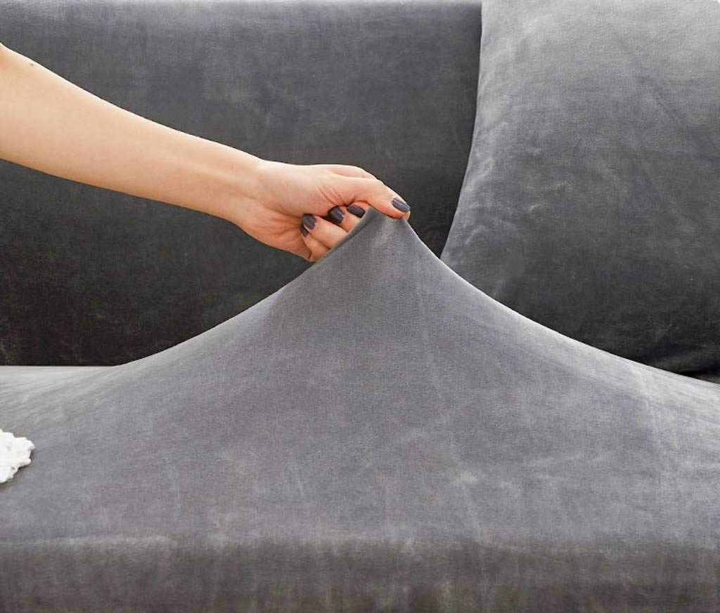 Fundas De Sofá Gruesas 1 2 3 Seater Terciopelo En Forma De L Funda para Sofá Funda De Tela Elástica Elástica De Ajuste Fácil Protector De Muebles para Sofá-3 plazas(190-230cm)-Gris