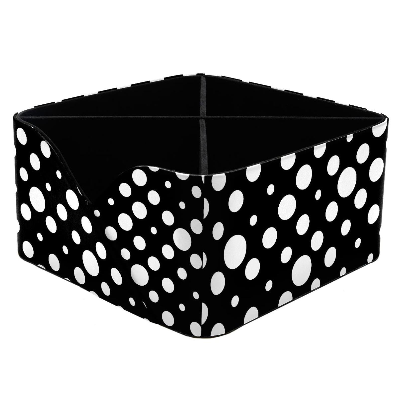 KengjuTesu Black White Polka Dot Desktop Organizer Pen Holder, Rectangular Pencil Cup for Office, Study and Makeup Stations