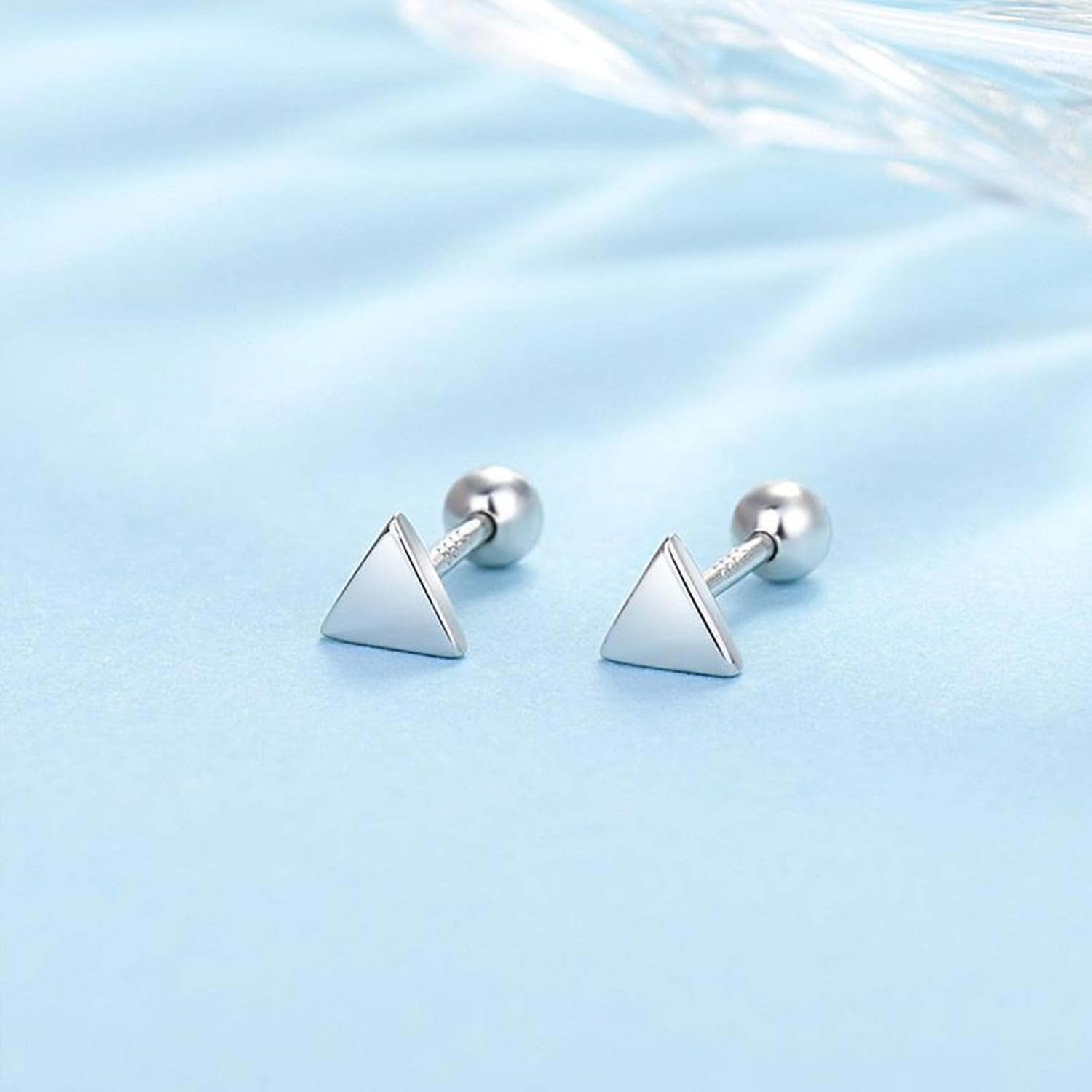 20G Tiny Triangle Stud Earrings for Women Silver Plated Hypoallergenic Cute Geometric Mini Small Ball Screw Back Studs Minimalist Cartilage Tragus Post Dainty Birthday Party Jewelry Gifts - Image 2