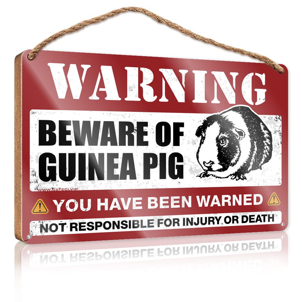 DTHA Funny Room Decor Beware Of Guinea Pig Wooden Sign Family Funny Wall Sign Playroom Decor(15X28CM)