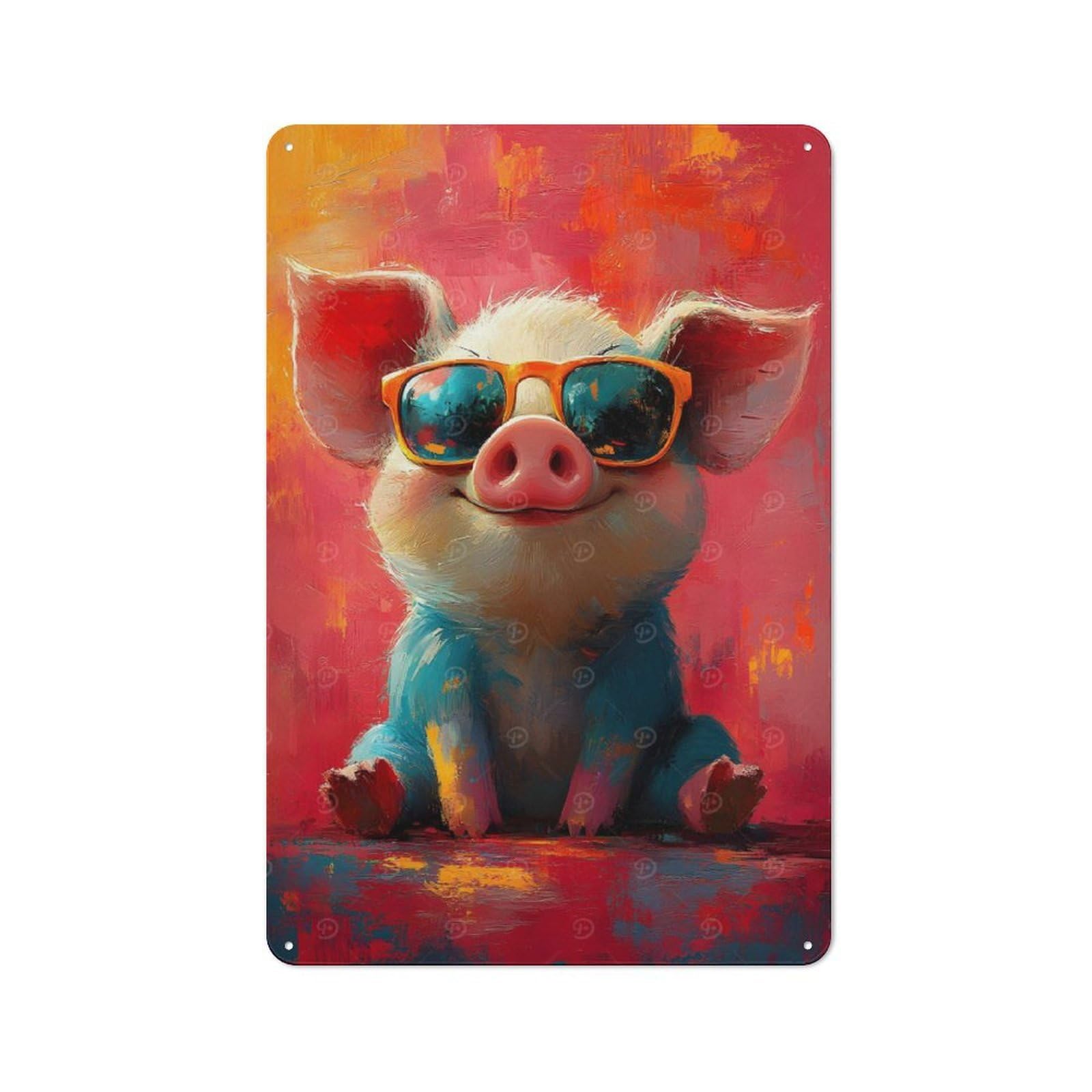 Junmoney Cute Pig In Sunglasses Garage Metal Sign 30X20cm, Retro Workshop Wall Decor For Tool Room, Garage, Studio Or Home Bar