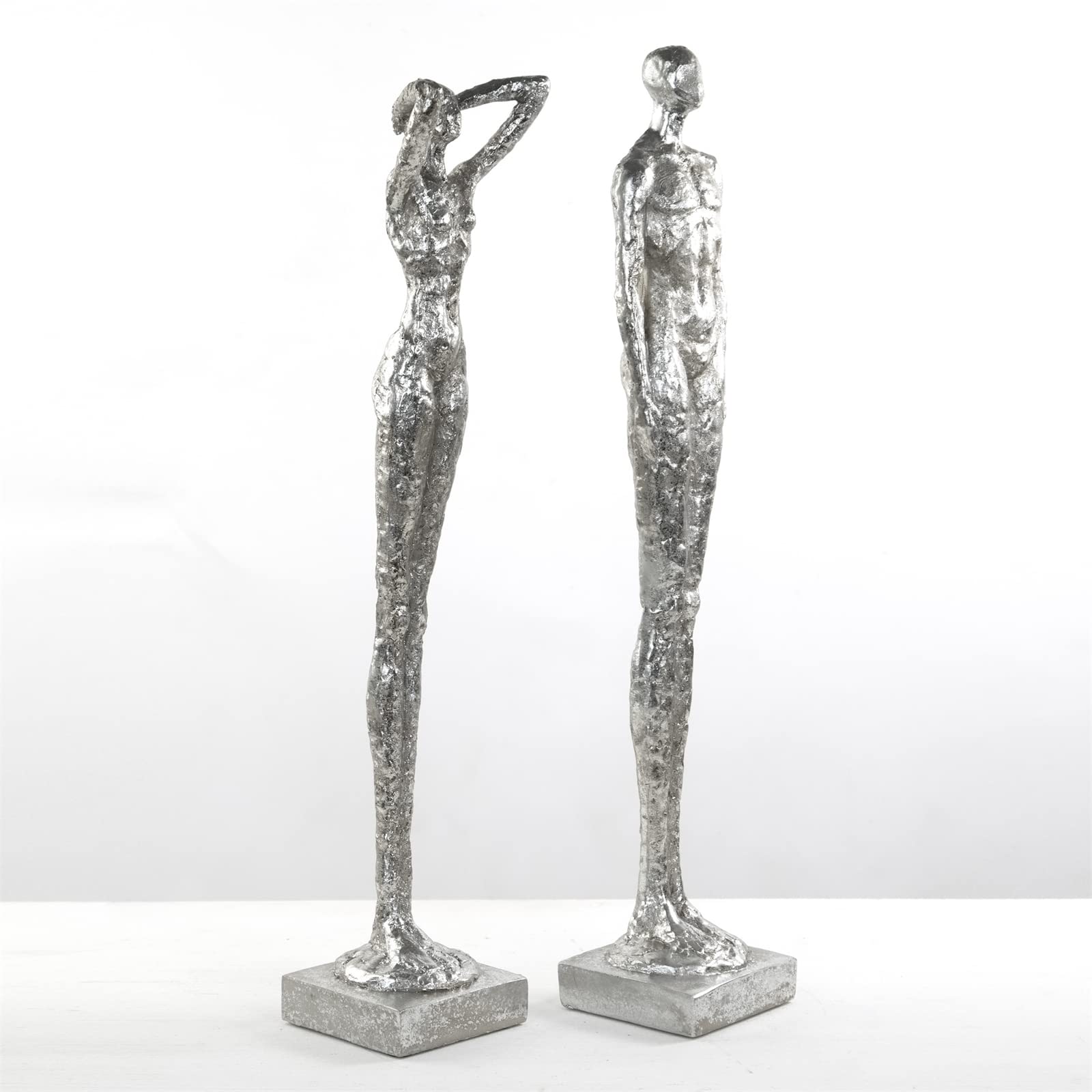 DESIGN DELIGHTS Moderne SKULPTUR Millenium | Mann & Frau, 2-teilig, Poly Kunststein, Silber 59 cm | Dekoobjekt, Dekofigur stehend, Statue