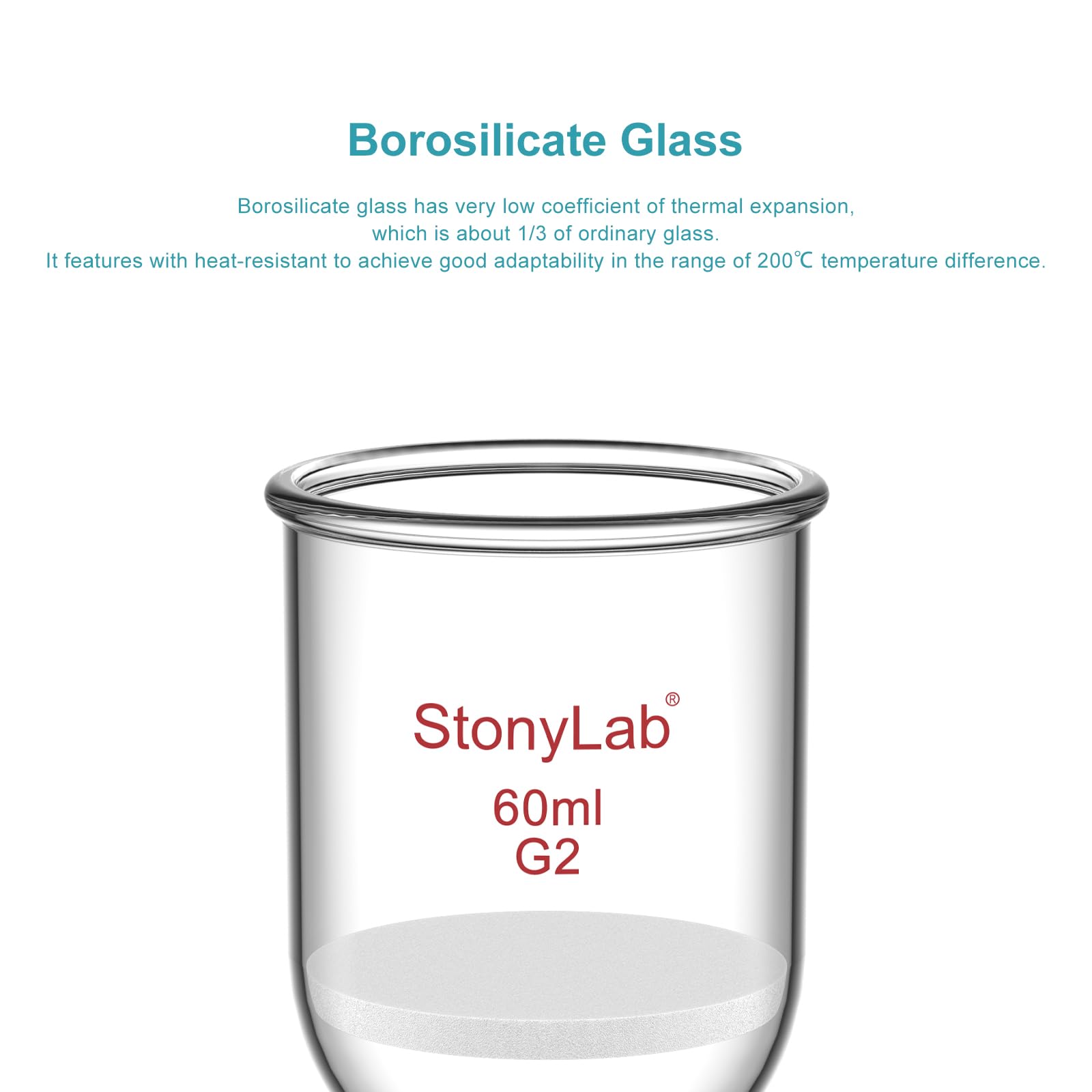 StonyLab Imbuto Filtrante Buchner in Vetro Borosilicato con Fritta Media (G2), Diametro Interno 46mm, Profondità 60mm (60 mL)