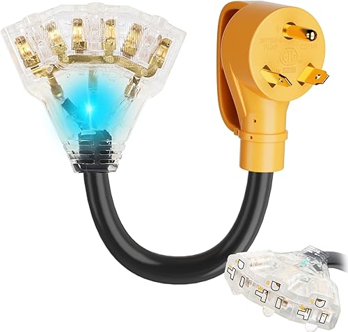 MECMO NEMA TT-30P macho a 3X 5-15R5-20R 30 Amp a 110V RV Cable adaptador de distribución de 30 Amp a Triple 15 Amp  20 Amp T-Blade enchufe doméstico