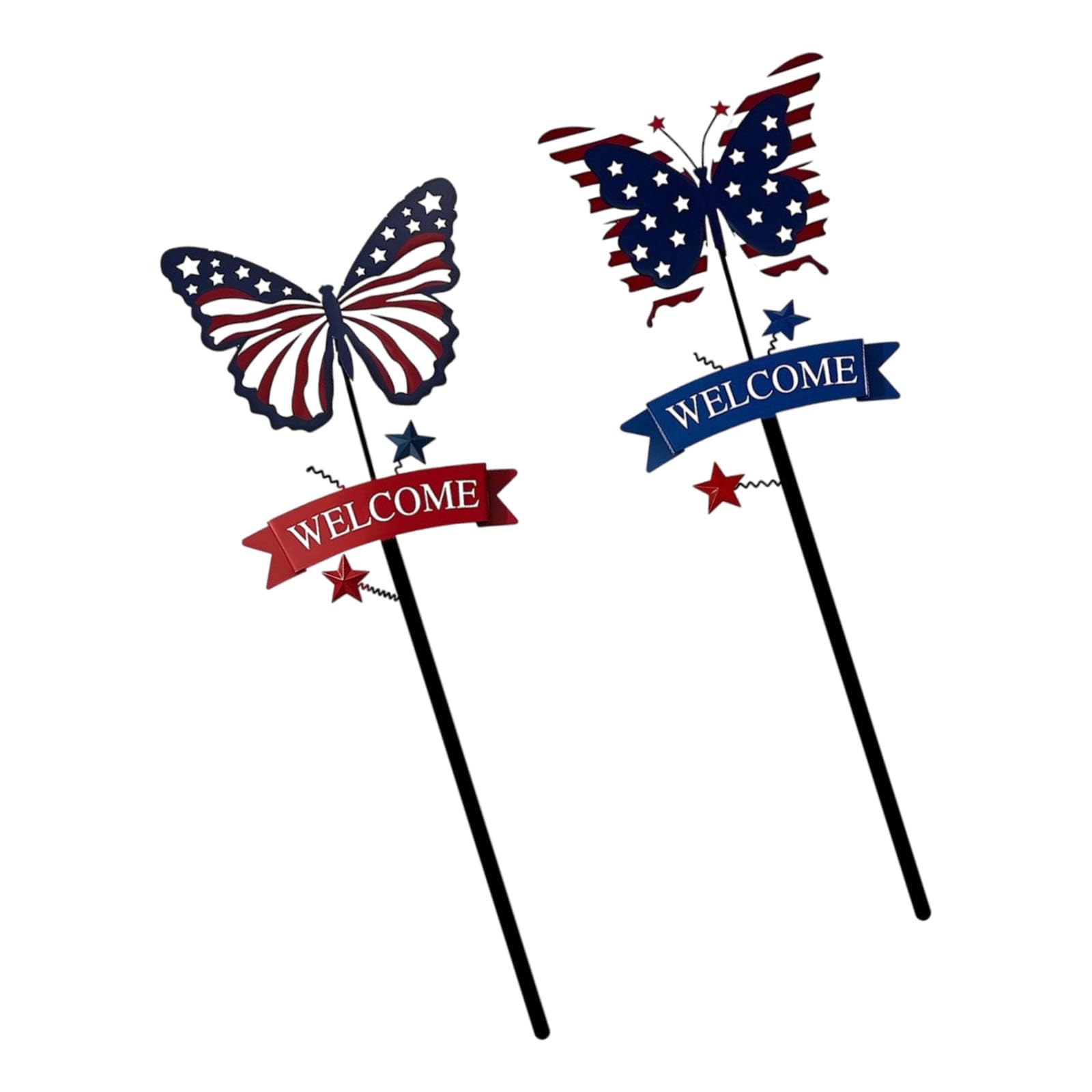 Shntig Patriotic Butterfly Stake Decor Metal Welcome Garden Sign for Independence Day, Red White Blue Outdoor Ornament for Front Walkway Porch Outdoor Butterfly Welcome Sign Patriotic Stake Decor