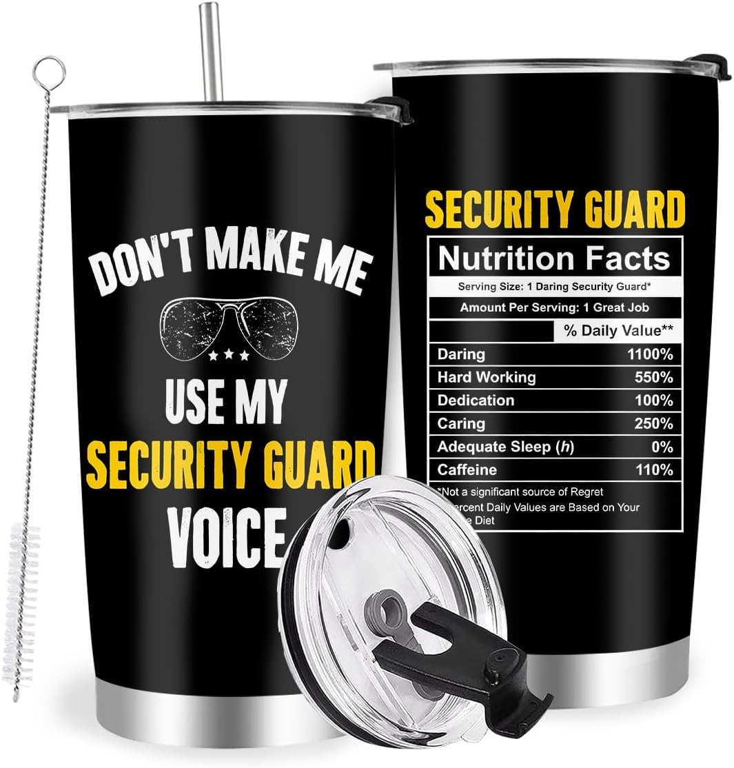 Security Guard Gifts, Funny Security Guard Tumbler with Lid Straw 20oz, Appreciation Thank You Gifts for Security Guard, Black
