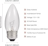 Vista 2 de SCOMX Candelabro incandescente de 40 W con punta de torpedo de energía equivalente a la lámpara con bombillas incandescentes transparentes y base