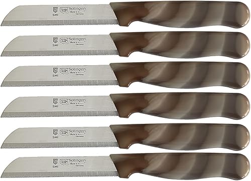 SMI - Juego de 6 cuchillos de pelar con borde dentado, cuchillo para verduras, cuchillo de frutas, cuchillo de cocina fabricado en Solingen Alemania
