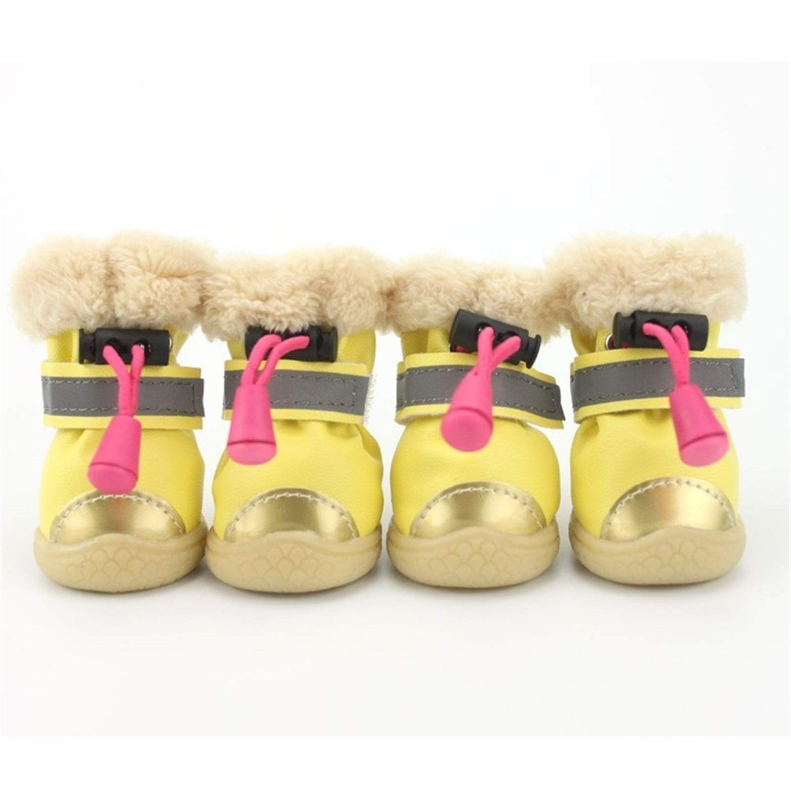 Pet Petits Chiens Chaussures Hiver Automne Hiver 4pcs / Set Bottes De Chien Anti Slip Coton Imperméable Super Chaud XS-XL Wear (Color : Gold, Size : XL.)