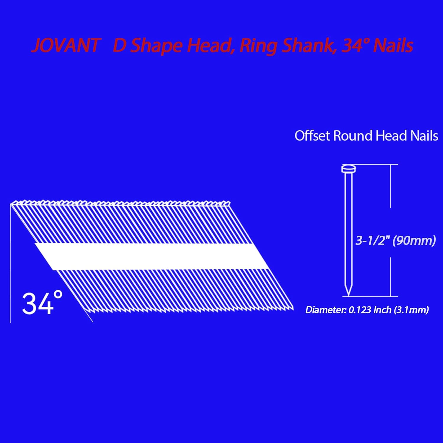 34 Degree Framing Nails -90mm 1280 per Pack，Paper Tape