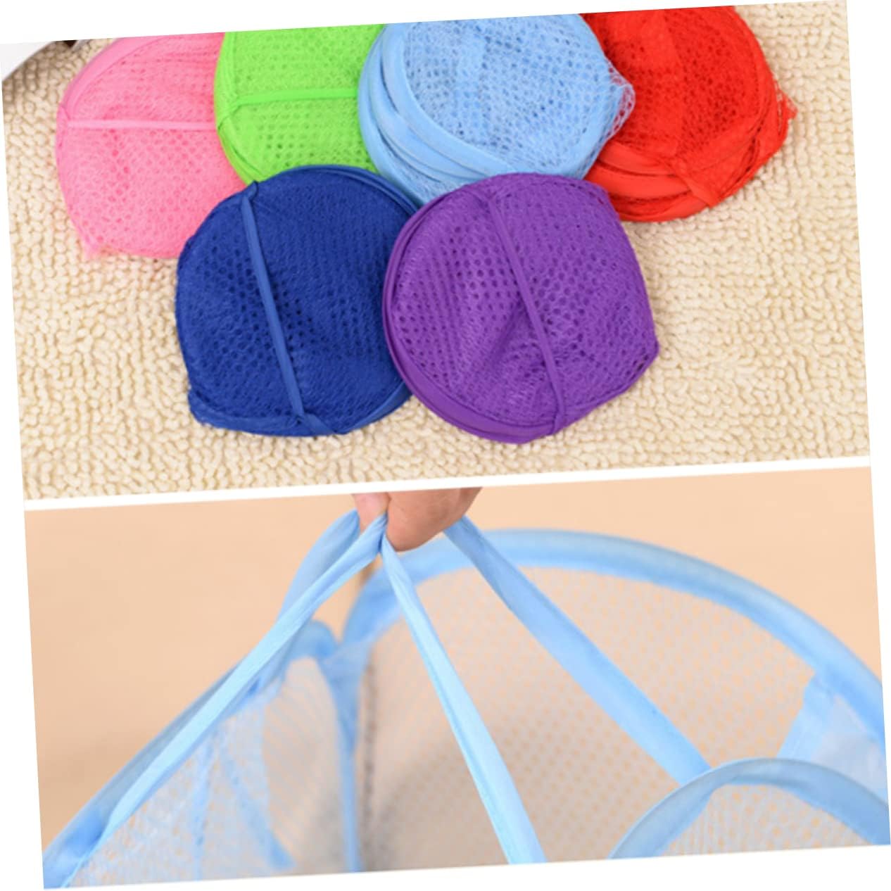 IMIKEYA Foldable Pink Mesh Laundry Hamper with Handles and Side Pocket Pop Up Dirty Clothes Basket for College Dorm Breathable and Sturdy Laundry Storage for Small Apartments and Camping
