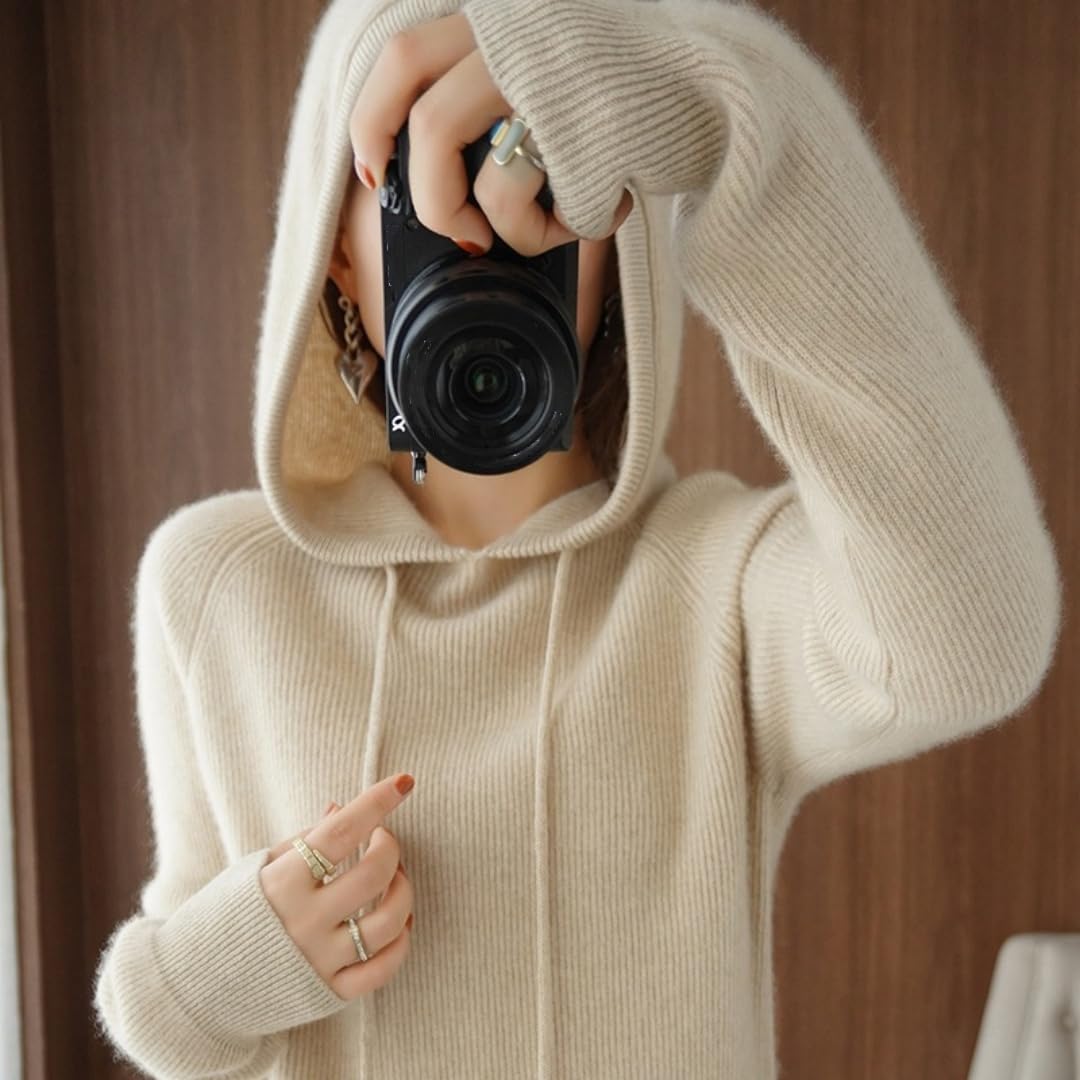 Kaschmir-Pullover für Damen, weicher Kapuzenpullover, Winter, warme Hoodies für Damen, leicht, solide, dicke Strick-Sweatshirts