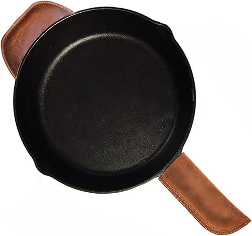 Cubierta de mango de hierro fundido de cuero auténtico, soporte para sartén de asistencia, agarradera resistente al calor de doble capa para