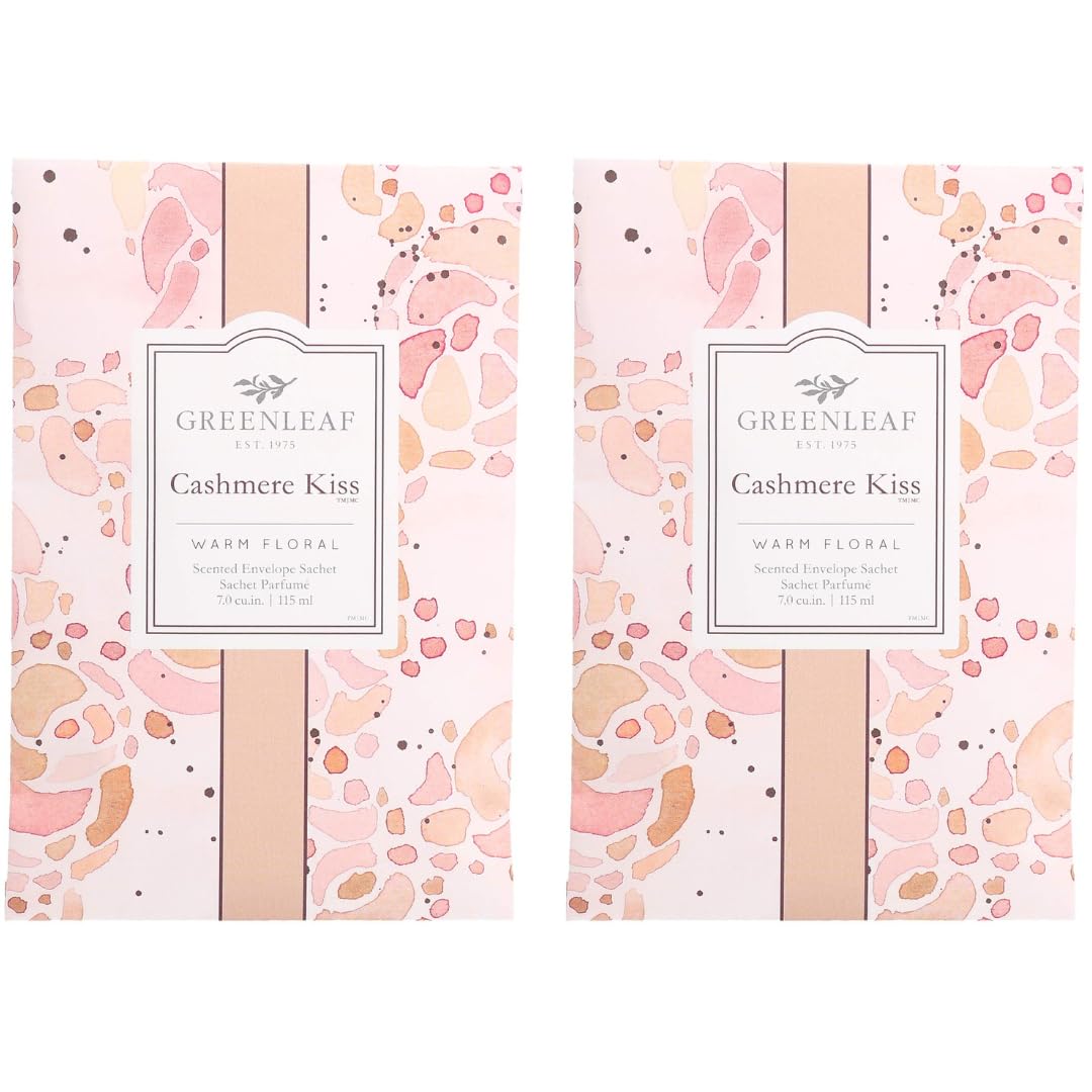 GREENLEAF -2 pack of Cashmere Kiss- Scented Sachet Bag, Drawer Fragrance Wardrobe Air Room Freshener for Bedroom Bathroom Car - Notes of Citrus,Jasmine,Rose,Vanilla,Patchouli,Musk