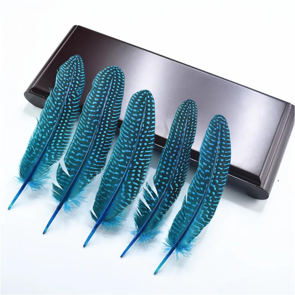 Natural Pheasant Feathers, Natural Spotted Pearl Chicken Pheasant Craft Feathers 5-7 inch Multicolor 100pcs(Lake Blue)