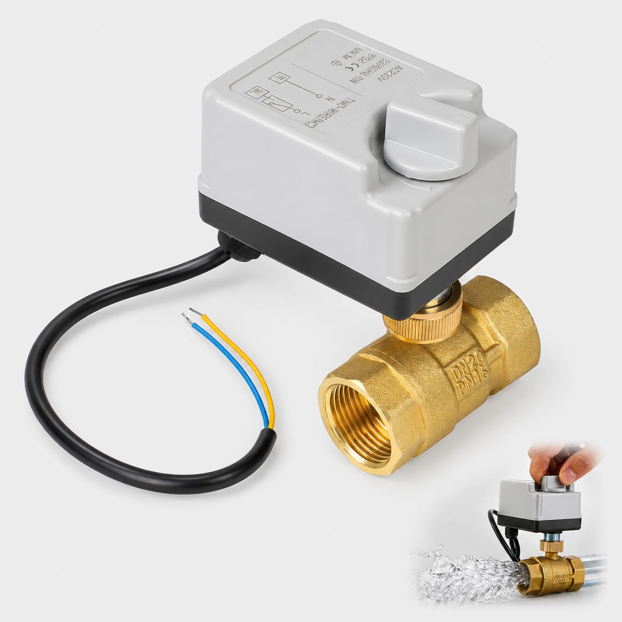 Válvula de bola eléctrica DN20 3/4 de 2 vías para control de agua AC 220V