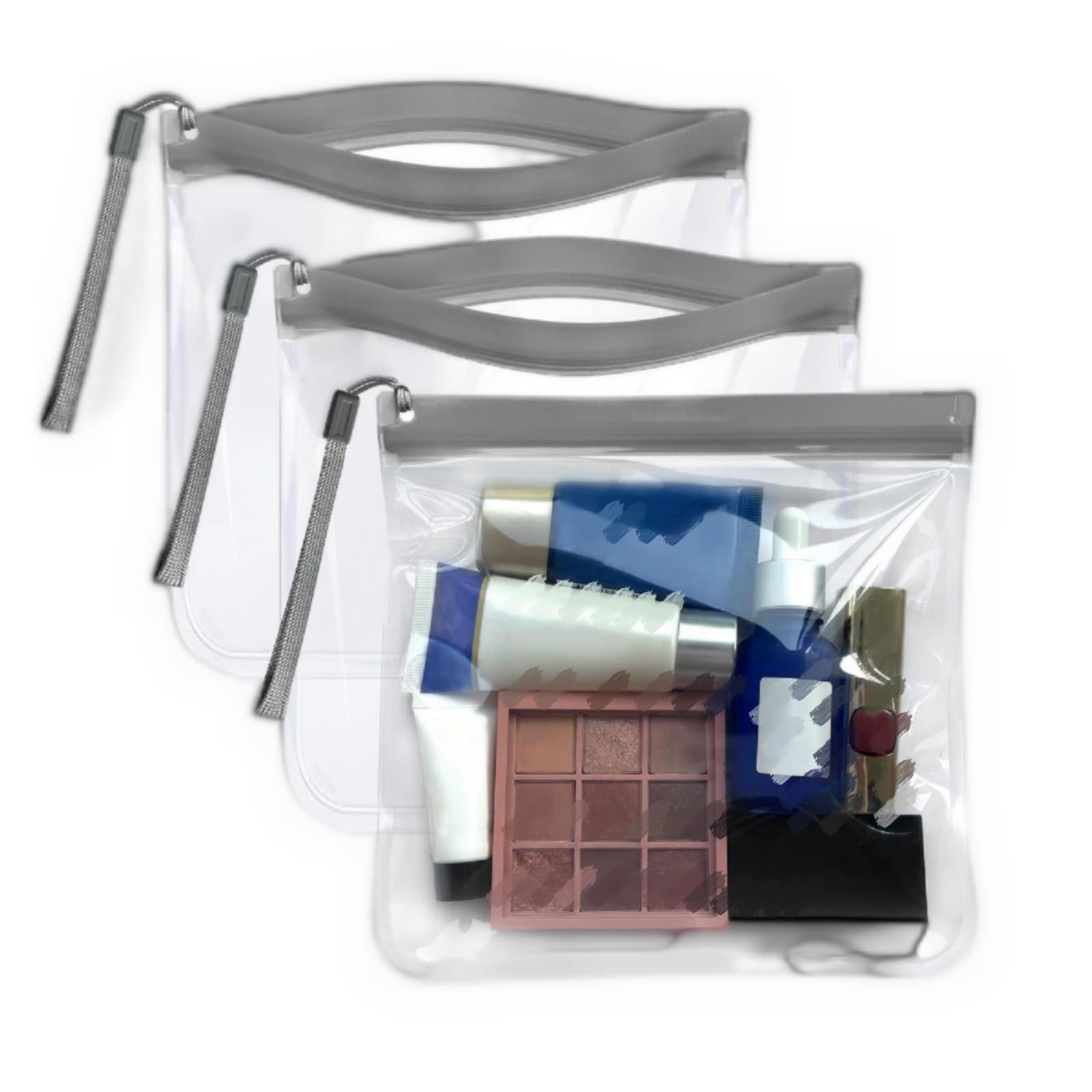3Pcs Clear Travel Toiletry Bags, Waterproof Leakproof Travel Makeup Bag Sealable Wash Bags Airport Security Liquids Bags for Women Men