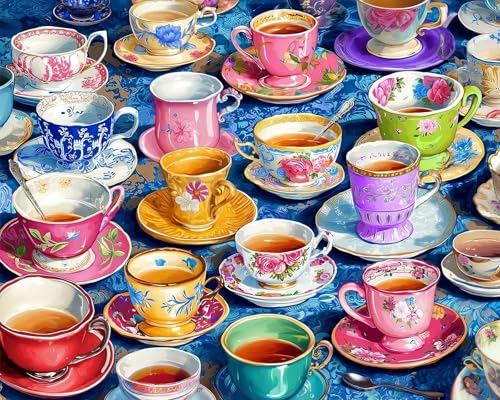 Springbok Puzzle de Rompecabezas de 1000 Piezas para Adultos | Piezas Únicas, Hecho en USA, Materiales Ecológicos, Incluye Póster con Collage Vintage de Taza de Té Colorida