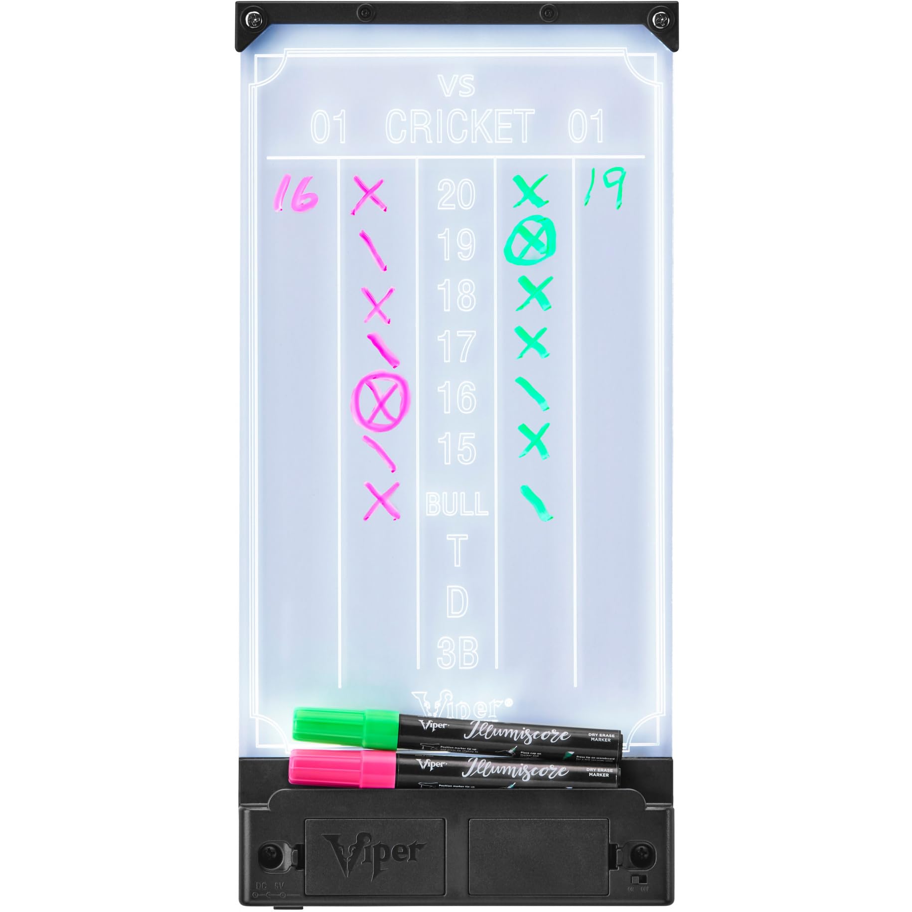 "Viper Illumiscore See-Through Illuminated Dry Erase Dart Scoreboard, Side Lit for Easy Viewing and Accurate Score Reading, with 2 Included Grease Pencils"