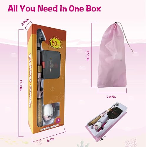 Miniatura 9 de Juego de caña de pescar para niños, caña de pescar y carrete para niños con red de pesca, caja de aparejos con señuelos, anzuelos y bolsa para niñas