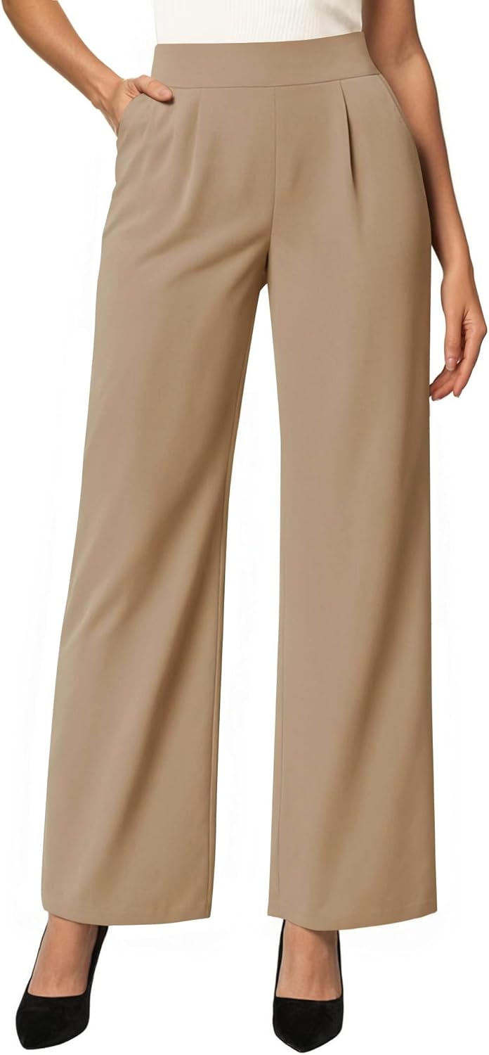 SEMARO Womens Wide Leg Dress Pants Crossover High Waist Stretch Casual Work Slacks Trousers with Zipper Pocket